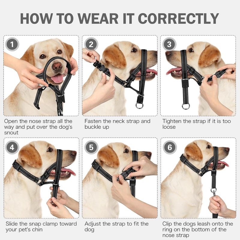 Weesiber No-Pull Dog Head Halter - Adjustable Dog Muzzle Leash, Padded Head Collar for Dogs to Prevent Heavy Pulling On The Leash(Black,L) - Image 3